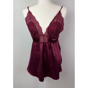 Victoria's Secret Size Large Maroon Neglige Sheer Chiffon Sexy Boudoir